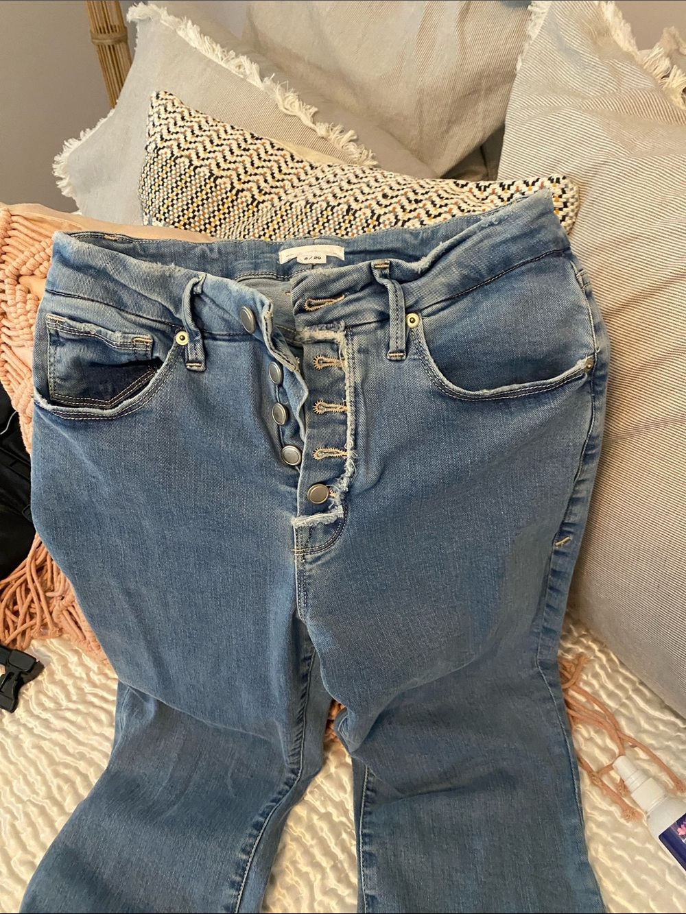 Good American Light Blue Button-Fly Wide Leg Jeans